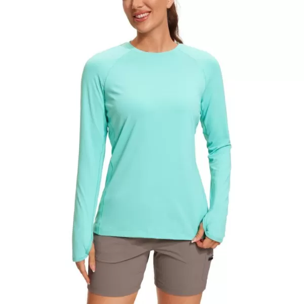 CRZ YOGA Womens UPF 50 Sun Protection Long Sleeve Workout Shirts Quick Dry Outdoor Hiking Running Tops with Thumb HolesTropical Mint Green