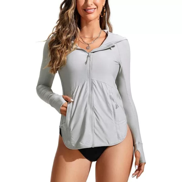 CRZ YOGA Womens UPF 50 Zip Front Hoodie Long Sleeve Rash Guard  Quick Dry Lightweight UV Sun Protection Swim ShirtsGrey