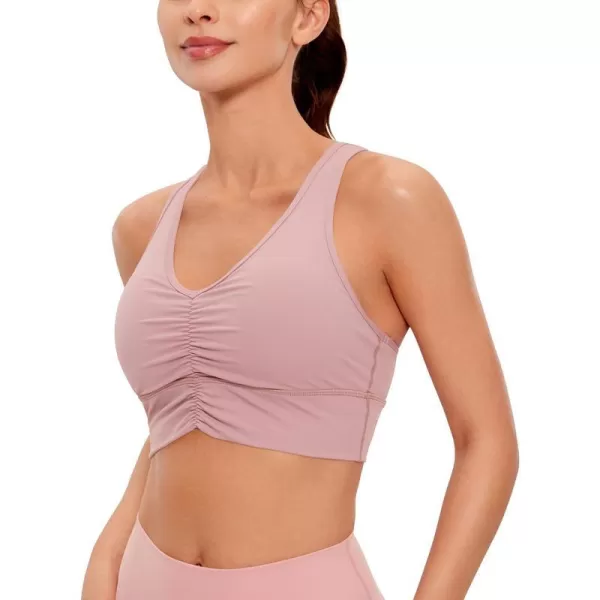 CRZ YOGA Womens UltiDry Ruched VNeck Longline Sports Bra  Racerback Padded Low Cut Yoga Bra Crop Tank TopRose Fragrant Purple