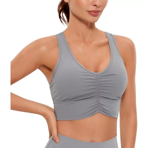 CRZ YOGA Womens UltiDry Ruched VNeck Longline Sports Bra  Racerback Padded Low Cut Yoga Bra Crop Tank TopSleet