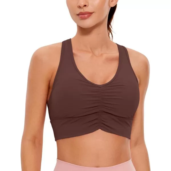 CRZ YOGA Womens UltiDry Ruched VNeck Longline Sports Bra  Racerback Padded Low Cut Yoga Bra Crop Tank TopTaupe