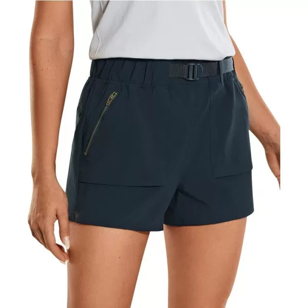 CRZ YOGA Womens Waterproof Stretch Hiking Shorts Mid Rise Summer Outdoor Golf Workout Shorts Zip Pockets with Belt  3True Navy