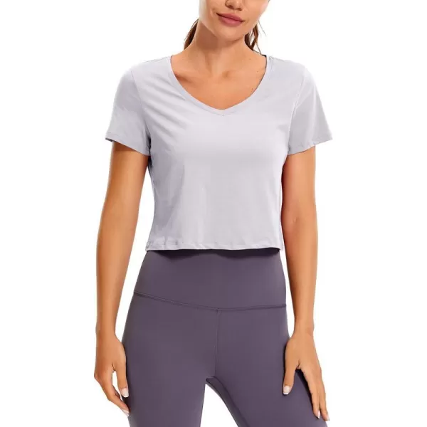 CRZ YOGA Womens Workout Crop Tops Pima Cotton Short Sleeve VNeck Shirts Casual Basic Cropped Tee TopsIced Iris