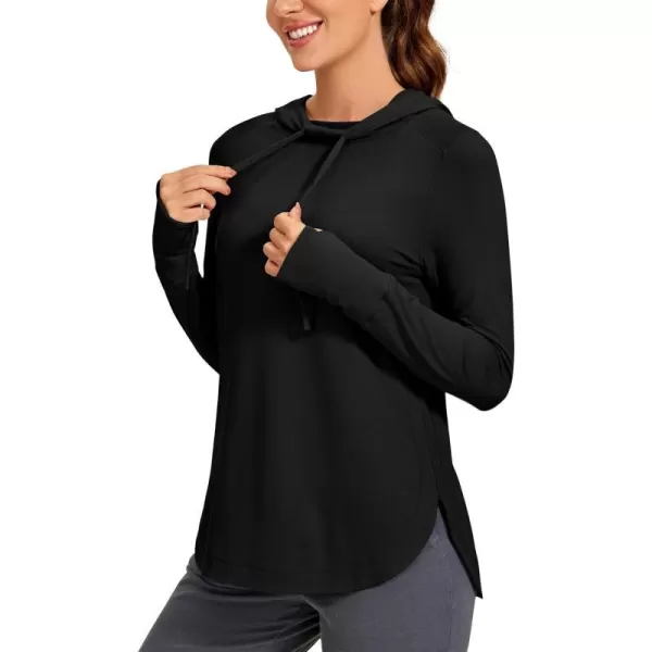 CRZ YOGA Workout Long Sleeve Shirt for Women Hoodie Pullover Athletic Hooded Long Sleeves Sports Gym Tops with ThumbholeBlack