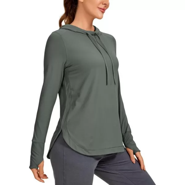 CRZ YOGA Workout Long Sleeve Shirt for Women Hoodie Pullover Athletic Hooded Long Sleeves Sports Gym Tops with ThumbholeGrey Sage