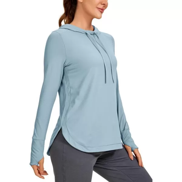 CRZ YOGA Workout Long Sleeve Shirt for Women Hoodie Pullover Athletic Hooded Long Sleeves Sports Gym Tops with ThumbholeLight Grayish Blue