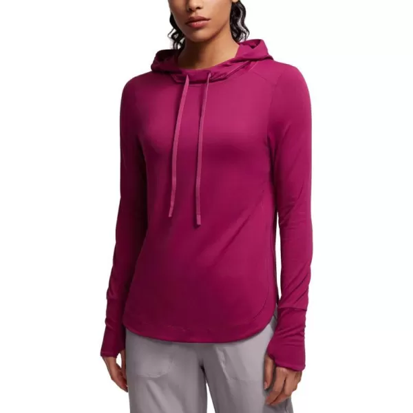 CRZ YOGA Workout Long Sleeve Shirt for Women Hoodie Pullover Athletic Hooded Long Sleeves Sports Gym Tops with ThumbholeMagenta Purple