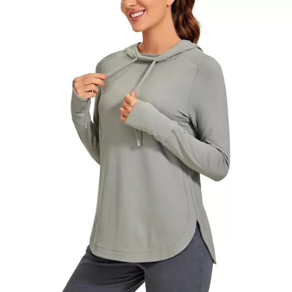 CRZ YOGA Workout Long Sleeve Shirt for Women Hoodie Pullover Athletic Hooded Long Sleeves Sports Gym Tops with ThumbholeRock Grey