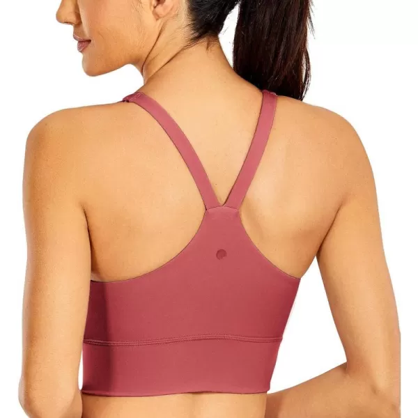 CRZ YOGA Y Back Longline Sports Bra for Women  V Neck Padded Racerback Sports Bra Crop Tank TopPurplish Red