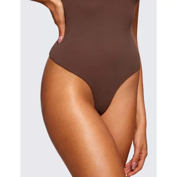 CRZ YOGA Cotton Short Sleeve Bodysuit for Women Casual Basic T Shirts Top Soft Breathable Crew Neck Sexy Thong BodysuitCoffee Brown