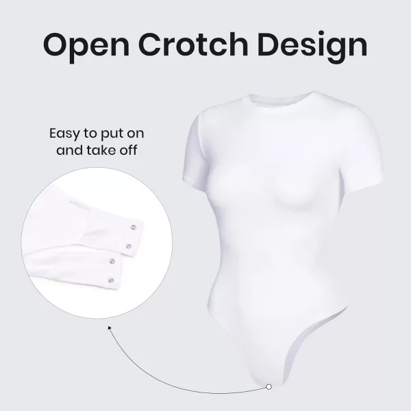 CRZ YOGA Cotton Short Sleeve Bodysuit for Women Casual Basic T Shirts Top Soft Breathable Crew Neck Sexy Thong BodysuitWhite