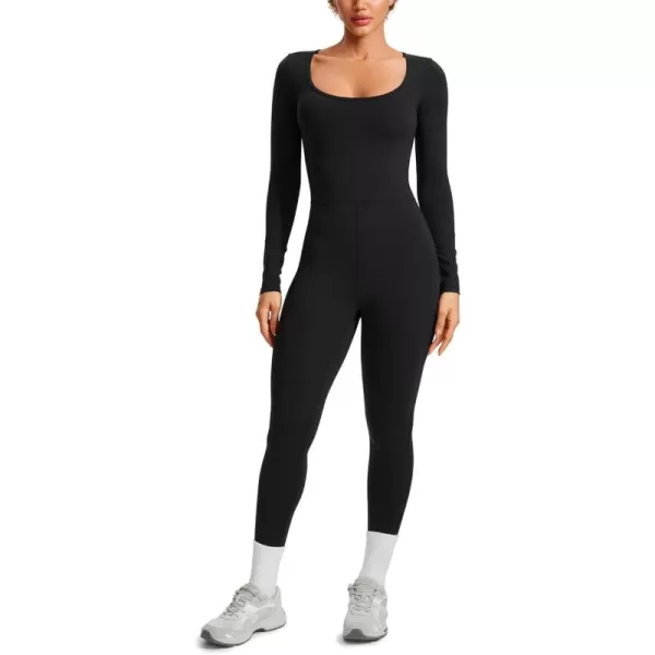 CRZ YOGA Butterluxe Long Sleeve Jumpsuits for Women Scoop Neck Casual Yoga One Piece Jumpsuits 25quot LeggingsBlack