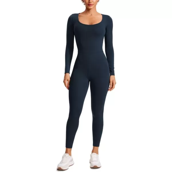 CRZ YOGA Butterluxe Long Sleeve Jumpsuits for Women Scoop Neck Casual Yoga One Piece Jumpsuits 25quot LeggingsTrue Navy