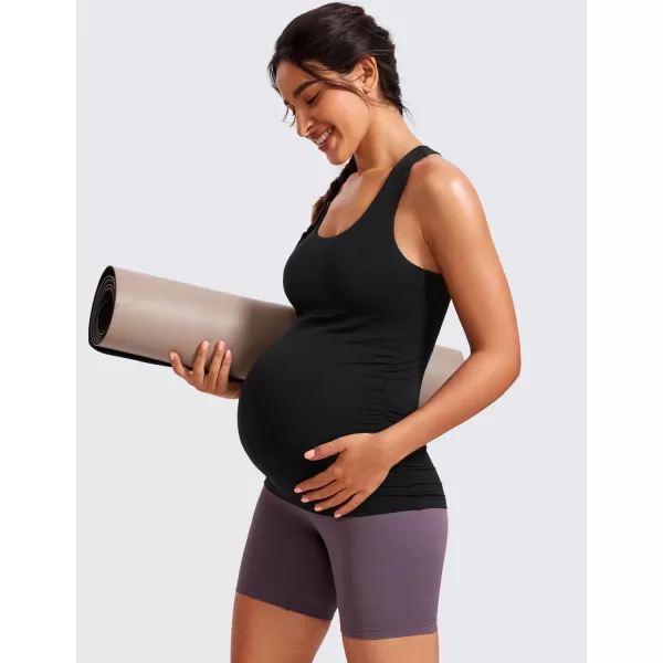 CRZ YOGA Butterluxe Womens Racerback Maternity Tank Tops Ruched Sleeveless Pregnancy Yoga Top with Built in Bra Workout ShirtBlack