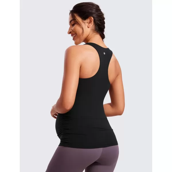 CRZ YOGA Butterluxe Womens Racerback Maternity Tank Tops Ruched Sleeveless Pregnancy Yoga Top with Built in Bra Workout ShirtBlack