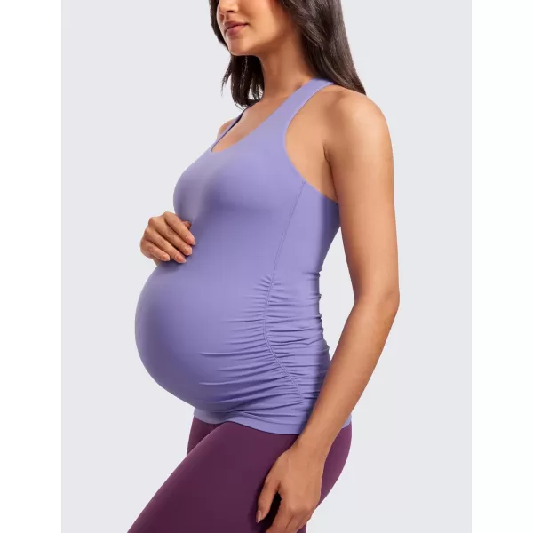 CRZ YOGA Butterluxe Womens Racerback Maternity Tank Tops Ruched Sleeveless Pregnancy Yoga Top with Built in Bra Workout ShirtDark Lavender Purple