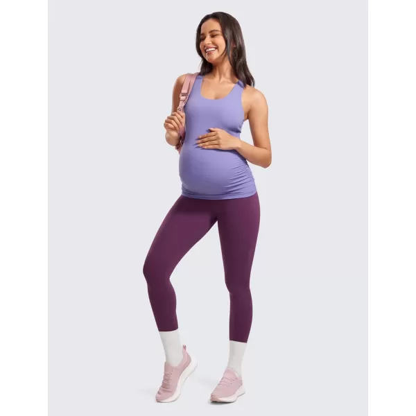 CRZ YOGA Butterluxe Womens Racerback Maternity Tank Tops Ruched Sleeveless Pregnancy Yoga Top with Built in Bra Workout ShirtDark Lavender Purple