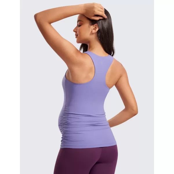 CRZ YOGA Butterluxe Womens Racerback Maternity Tank Tops Ruched Sleeveless Pregnancy Yoga Top with Built in Bra Workout ShirtDark Lavender Purple