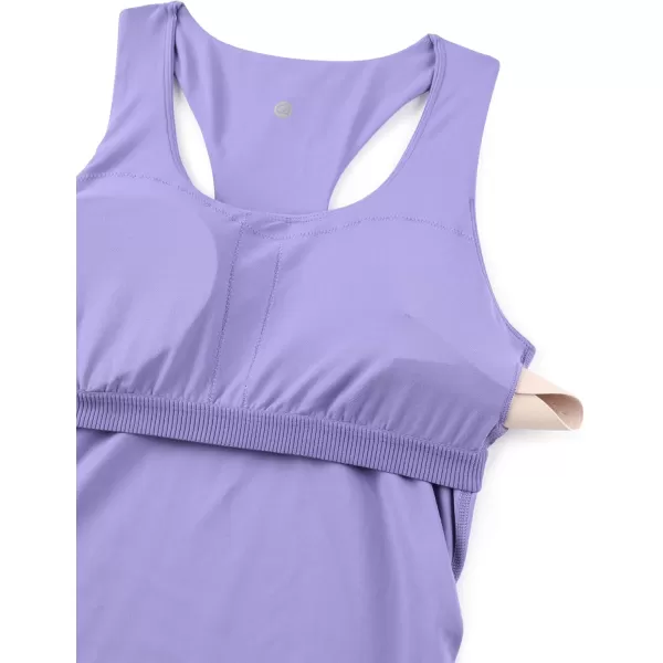 CRZ YOGA Butterluxe Womens Racerback Maternity Tank Tops Ruched Sleeveless Pregnancy Yoga Top with Built in Bra Workout ShirtDark Lavender Purple