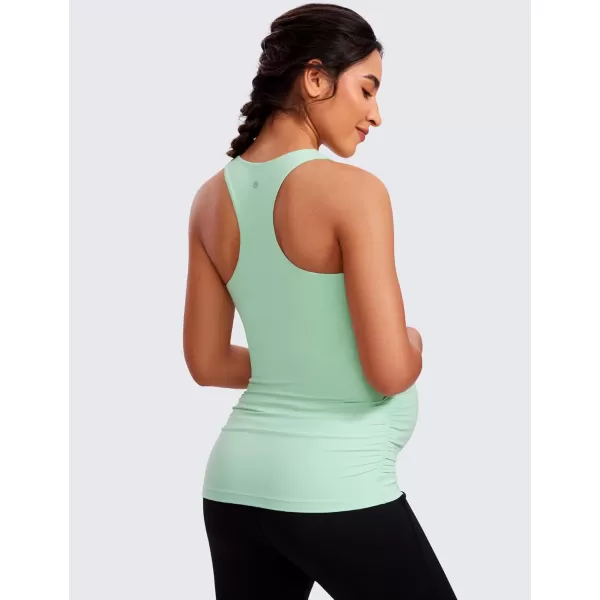 CRZ YOGA Butterluxe Womens Racerback Maternity Tank Tops Ruched Sleeveless Pregnancy Yoga Top with Built in Bra Workout ShirtMint Moment