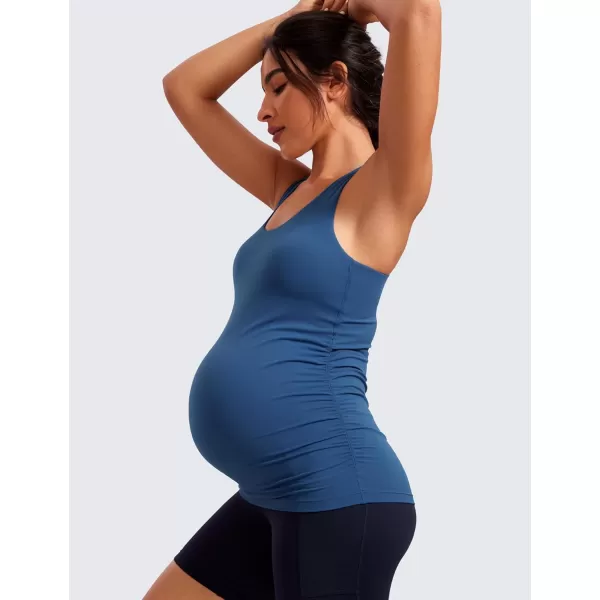 CRZ YOGA Butterluxe Womens Racerback Maternity Tank Tops Ruched Sleeveless Pregnancy Yoga Top with Built in Bra Workout ShirtPitch Blue