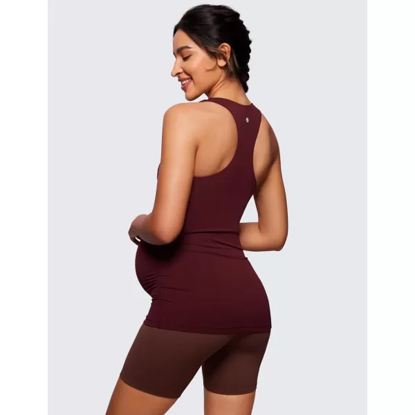 CRZ YOGA Butterluxe Womens Racerback Maternity Tank Tops Ruched Sleeveless Pregnancy Yoga Top with Built in Bra Workout ShirtRed Merlot