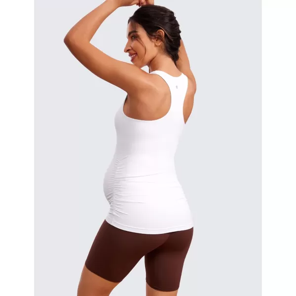 CRZ YOGA Butterluxe Womens Racerback Maternity Tank Tops Ruched Sleeveless Pregnancy Yoga Top with Built in Bra Workout ShirtWhite