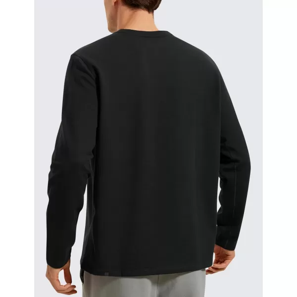 CRZ YOGA Fleece Crewneck Sweatshirt for Men Long Sleeve Breathable Workout Casual Pullover Basic SweatshirtsBlack