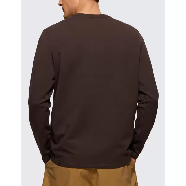 CRZ YOGA Fleece Crewneck Sweatshirt for Men Long Sleeve Breathable Workout Casual Pullover Basic SweatshirtsHot Fudge Brown