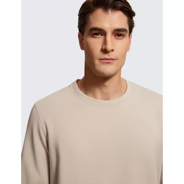 CRZ YOGA Fleece Crewneck Sweatshirt for Men Long Sleeve Breathable Workout Casual Pullover Basic SweatshirtsMojave Tan