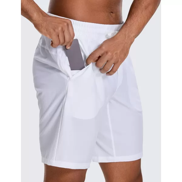 CRZ YOGA Mens Linerless Workout Shorts  9 Quick Dry Running Sports Athletic Gym Shorts with PocketsWhite