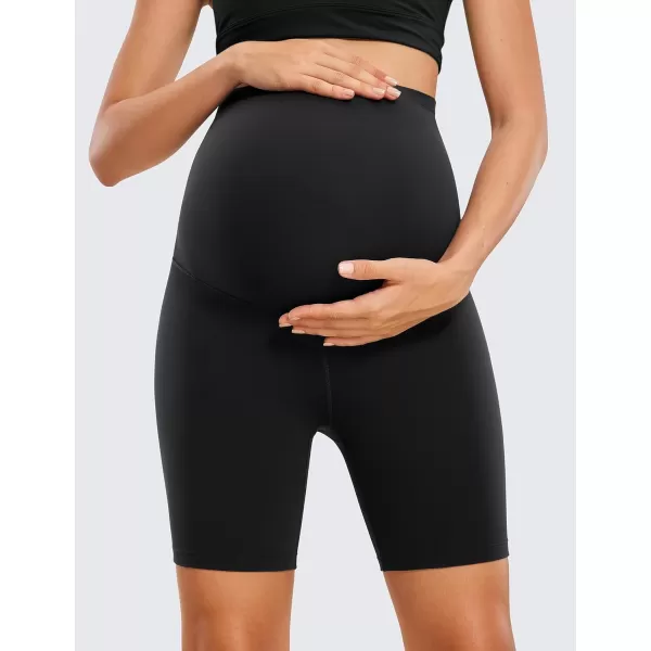 CRZ YOGA Womens Butterluxe Maternity Yoga Shorts 6quot  Over The Belly Pregnancy Workout Athletic Biker ShortsBlack