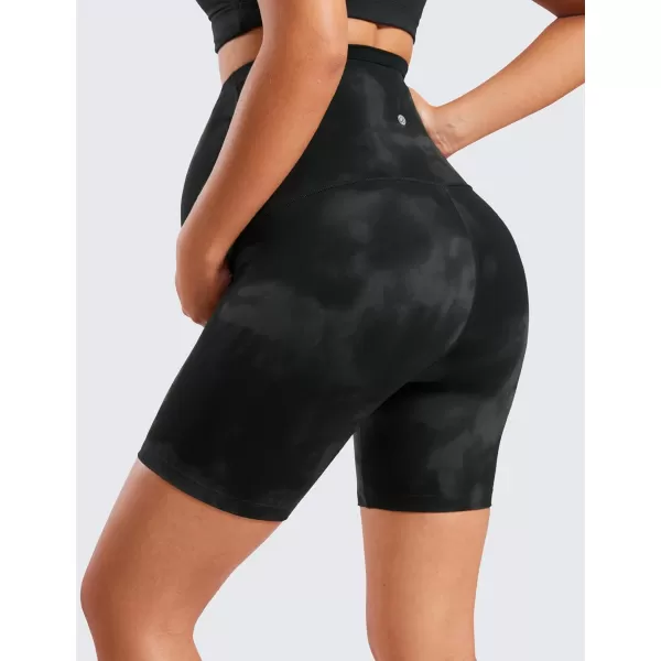 CRZ YOGA Womens Butterluxe Maternity Yoga Shorts 6quot  Over The Belly Pregnancy Workout Athletic Biker ShortsBlack Tie Dye Flowers