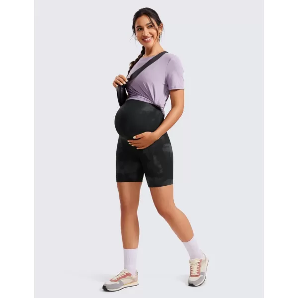 CRZ YOGA Womens Butterluxe Maternity Yoga Shorts 6quot  Over The Belly Pregnancy Workout Athletic Biker ShortsBlack Tie Dye Flowers