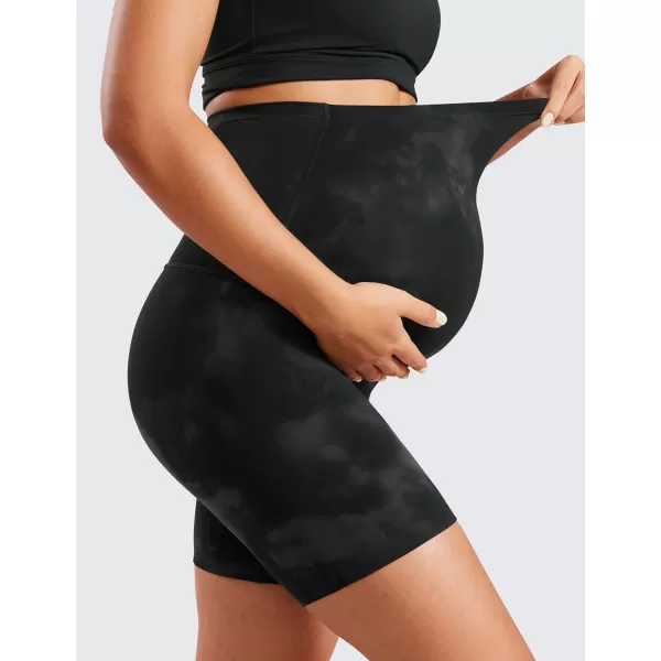 CRZ YOGA Womens Butterluxe Maternity Yoga Shorts 6quot  Over The Belly Pregnancy Workout Athletic Biker ShortsBlack Tie Dye Flowers