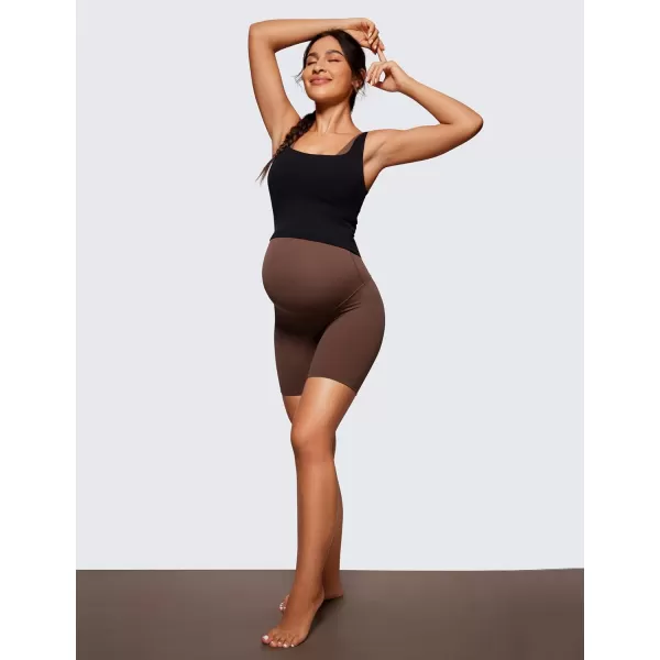 CRZ YOGA Womens Butterluxe Maternity Yoga Shorts 6quot  Over The Belly Pregnancy Workout Athletic Biker ShortsCoffee Brown