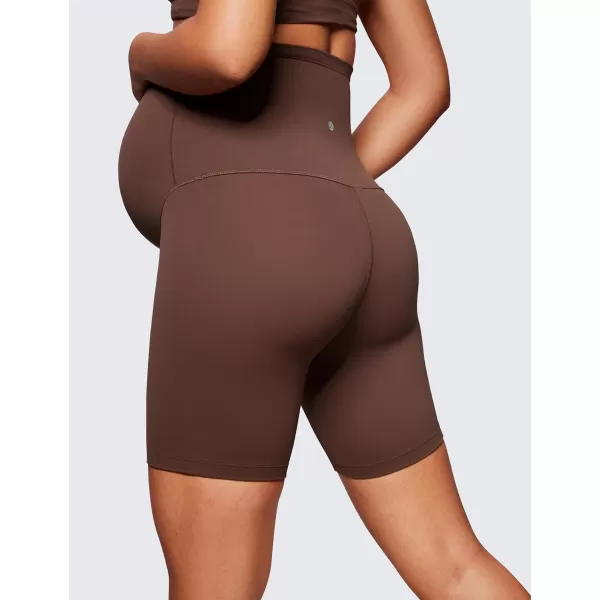 CRZ YOGA Womens Butterluxe Maternity Yoga Shorts 6quot  Over The Belly Pregnancy Workout Athletic Biker ShortsCoffee Brown