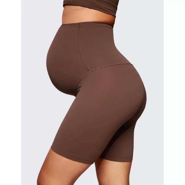 CRZ YOGA Womens Butterluxe Maternity Yoga Shorts 6quot  Over The Belly Pregnancy Workout Athletic Biker ShortsCoffee Brown