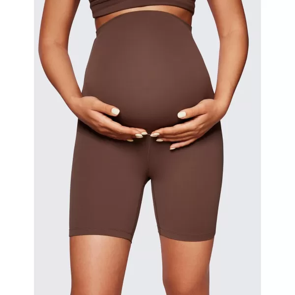 CRZ YOGA Womens Butterluxe Maternity Yoga Shorts 6quot  Over The Belly Pregnancy Workout Athletic Biker ShortsCoffee Brown