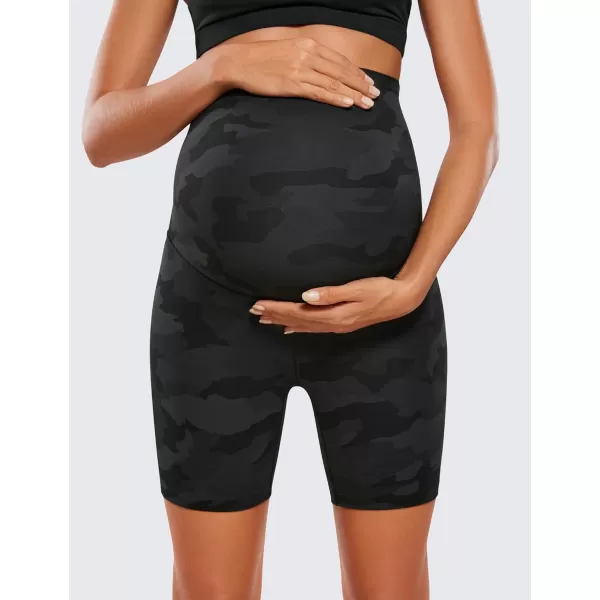 CRZ YOGA Womens Butterluxe Maternity Yoga Shorts 6quot  Over The Belly Pregnancy Workout Athletic Biker ShortsDark Grey Camouflage 2