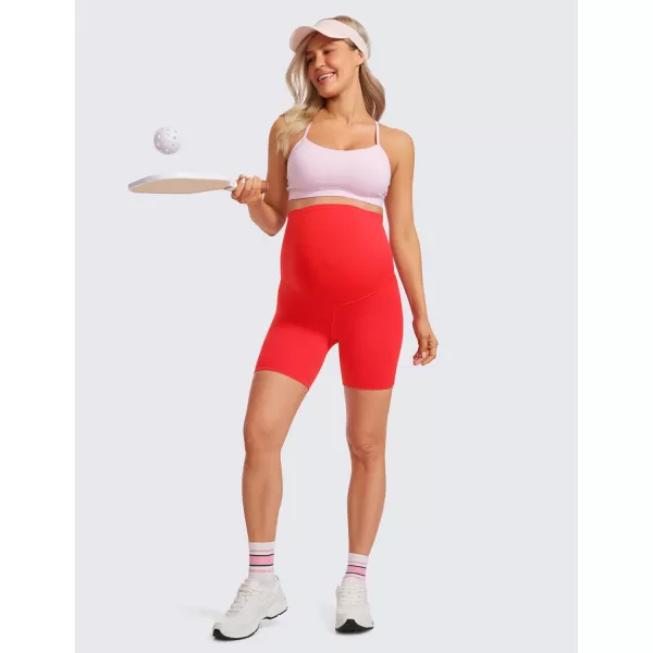 CRZ YOGA Womens Butterluxe Maternity Yoga Shorts 6quot  Over The Belly Pregnancy Workout Athletic Biker ShortsDeep Red