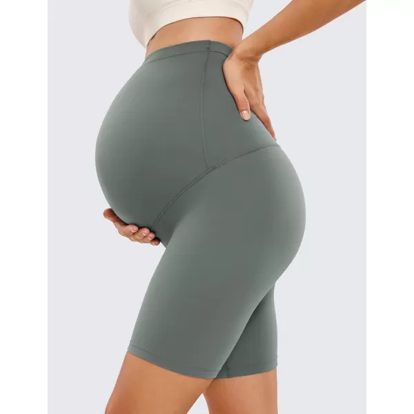 CRZ YOGA Womens Butterluxe Maternity Yoga Shorts 6quot  Over The Belly Pregnancy Workout Athletic Biker ShortsGrey Sage