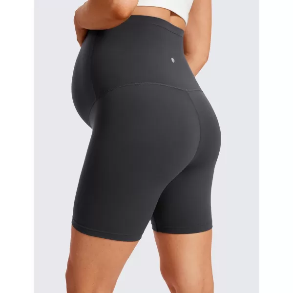 CRZ YOGA Womens Butterluxe Maternity Yoga Shorts 6quot  Over The Belly Pregnancy Workout Athletic Biker ShortsMysterious Grey