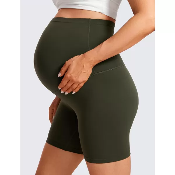 CRZ YOGA Womens Butterluxe Maternity Yoga Shorts 6quot  Over The Belly Pregnancy Workout Athletic Biker ShortsOlive Green