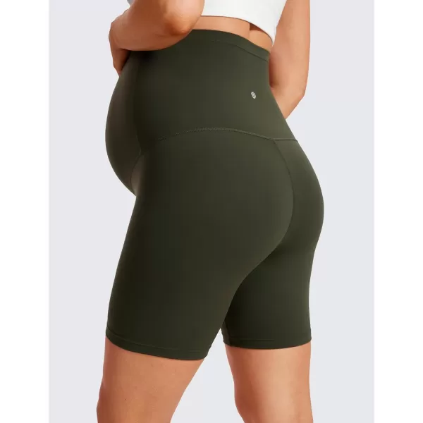 CRZ YOGA Womens Butterluxe Maternity Yoga Shorts 6quot  Over The Belly Pregnancy Workout Athletic Biker ShortsOlive Green