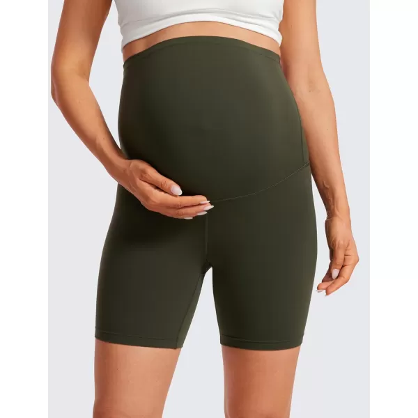 CRZ YOGA Womens Butterluxe Maternity Yoga Shorts 6quot  Over The Belly Pregnancy Workout Athletic Biker ShortsOlive Green