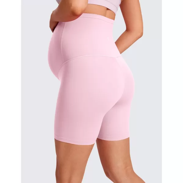 CRZ YOGA Womens Butterluxe Maternity Yoga Shorts 6quot  Over The Belly Pregnancy Workout Athletic Biker ShortsPink Peony