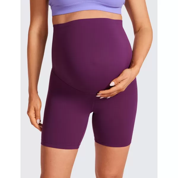 CRZ YOGA Womens Butterluxe Maternity Yoga Shorts 6quot  Over The Belly Pregnancy Workout Athletic Biker ShortsPlum Magenta