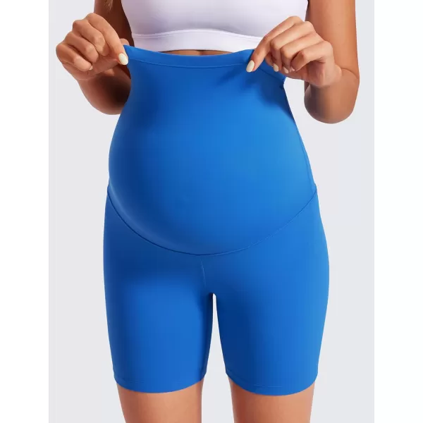 CRZ YOGA Womens Butterluxe Maternity Yoga Shorts 6quot  Over The Belly Pregnancy Workout Athletic Biker ShortsSparkle Blue
