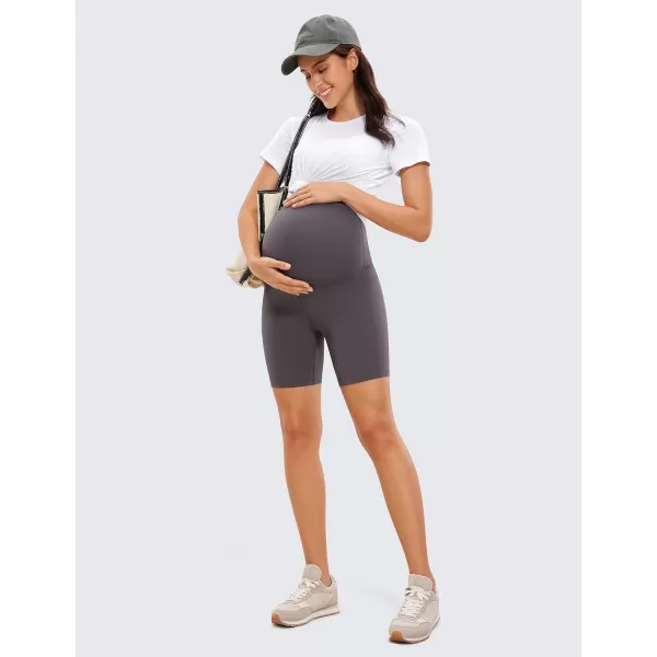 CRZ YOGA Womens Butterluxe Maternity Yoga Shorts 6quot  Over The Belly Pregnancy Workout Athletic Biker ShortsTornado Grey